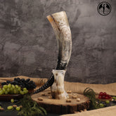 Viking Drinking Horn with Stand and Engraved ( Drakkar )